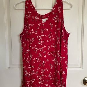Red sleeveless floral with open back detail